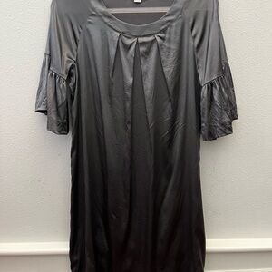 Elegant Dark Gray Silk Dress Size 8 , Ruffle Sleeves